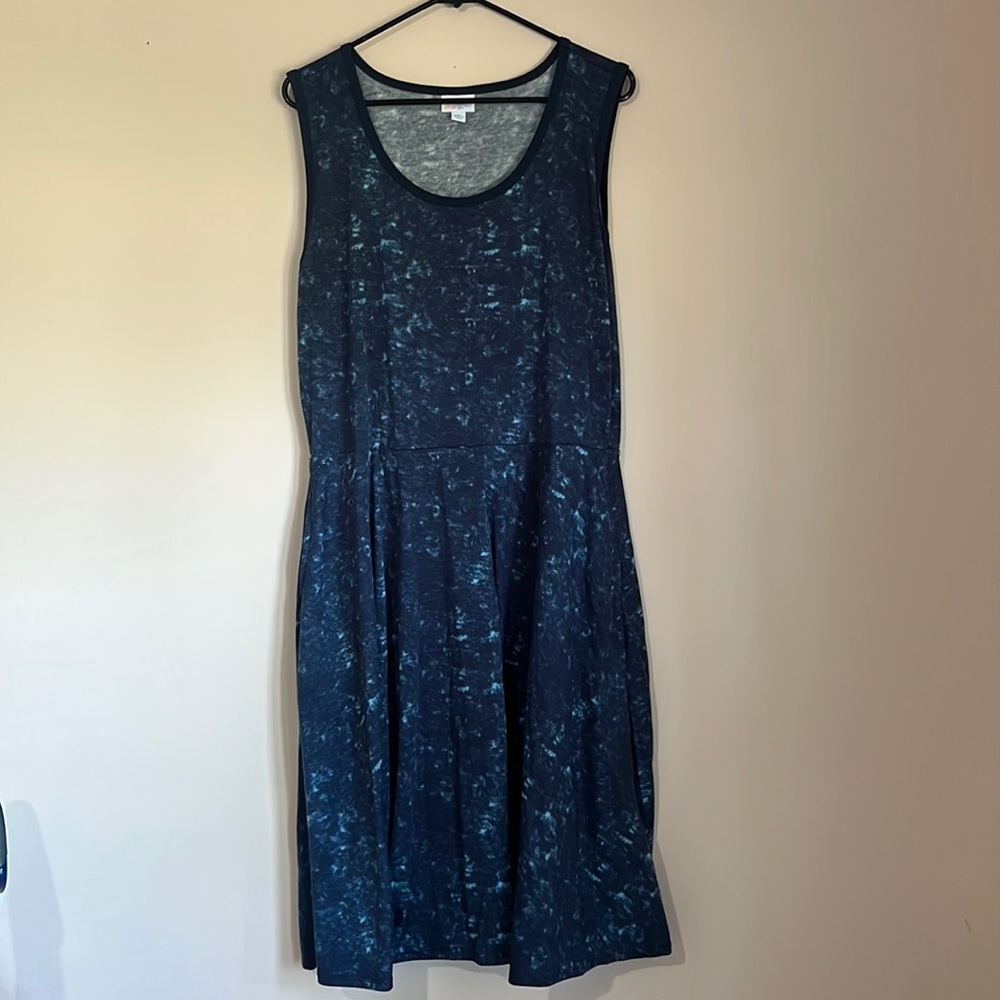 LuLaRoe Navy Blue Marble-Print Sleeveless Dress